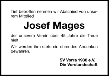 Traueranzeige von Josef Mages von Hersbrucker Zeitung